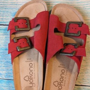 Yokono red  leather upper sandals size 8
